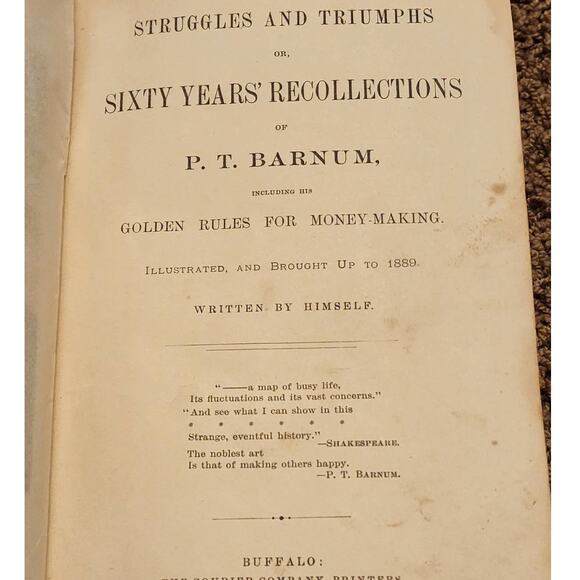 1889 Struggles And Triumphs Or Sixty Yrs Recollections of PT Barnum Antiquarian - Picture 3 of 16